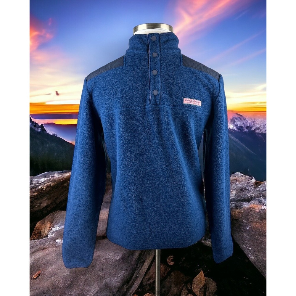 Vineyard Vines Snap Placket Fleece Shep Shirt Pullover Blue Men's Small Sweater - Picture 12 of 13